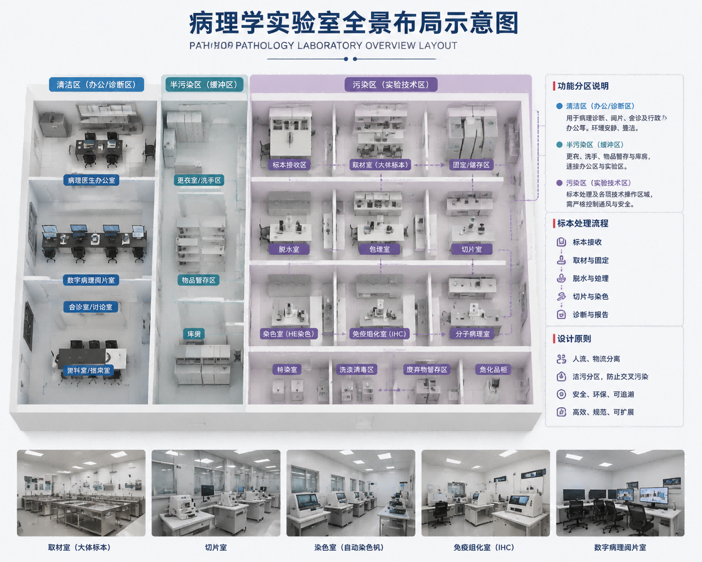 病理学实验室全景、分区布局示意图